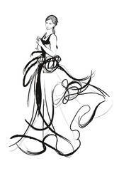 VECTOR BACKGROUND WITH A BEAUTIFUL BRIDE IN A WEDDING DRESS