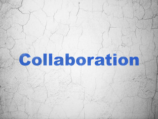 Finance concept: Blue Collaboration on textured concrete wall background