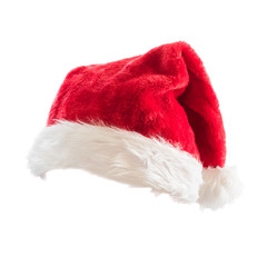 Obraz na płótnie Canvas Santa Claus helper hat costume isolated on white background with clipping path for Christmas and New Year holiday seasonal celebration decoration.