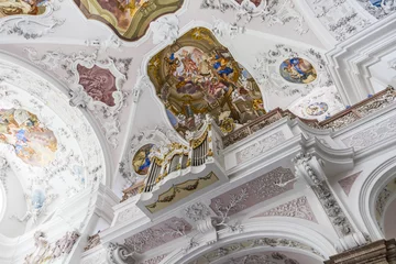 Fotobehang The collegiate church of Stift Stams, a baroque Cistercian abbey in the municipality of Stams, state of Tyrol, western Austria © J. Ossorio Castillo