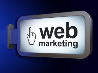Web design concept: Web Marketing and Mouse Cursor on advertising billboard background, 3D rendering