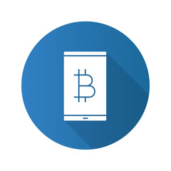 Bitcoin digital wallet flat design long shadow glyph icon