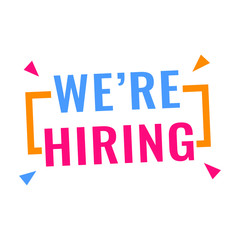 We' re hiring. Badge icon. Flat vector illustration on white background. 