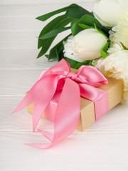 Gift or present box wrapped in kraft paper and flower for women, Gift for Mother