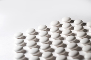 White pills close-up.