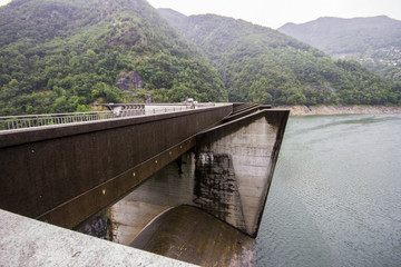 The Contra Dam, also known as the Verzasca Dam or the Locarno Dam, an arch dam on the Verzasca...