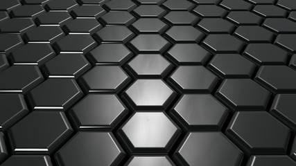 Abstract metallic hexagons background. 3d render illustration