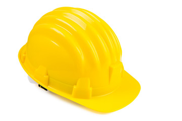 Yellow safety helmet or hard hat isolated on white background