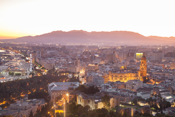Romantic Malaga panorama on evening