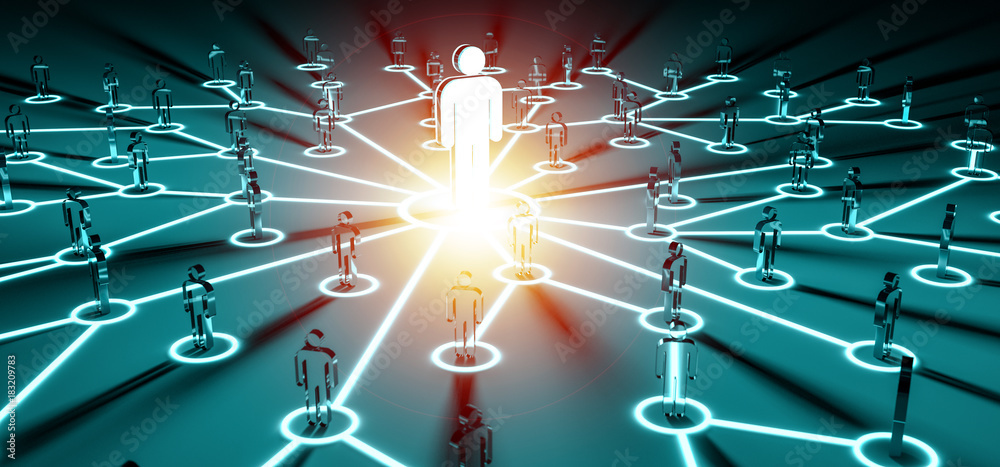 Poster leader connecting a group of people 3d rendering
