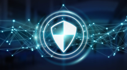 Modern digital data shield antivirus 3D rendering