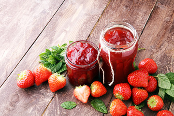 Fresh strawberry jam with toast or bread for breakfast.