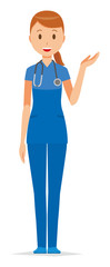 Fototapeta premium A female nurse wearing a blue scrub is guiding