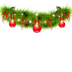 Obraz na płótnie Canvas Christmas garland, balls,red bows, on a white