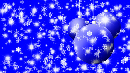 3 синих елочных шарика со снежинками