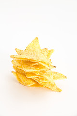 Naklejka premium Crispy nacho chips, on white background.