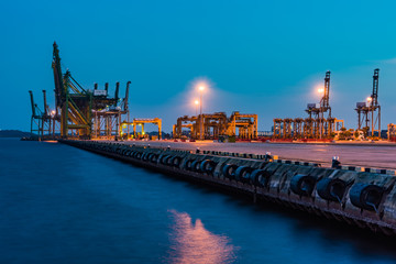 Singapore Industrial port dusk, Logistic concept - obrazy, fototapety, plakaty