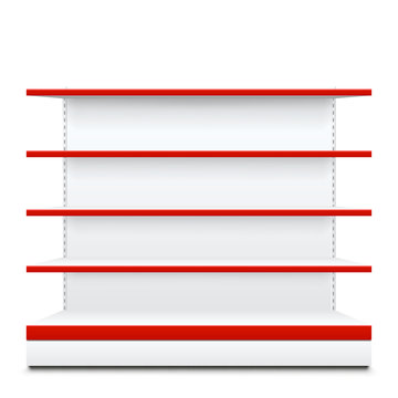 shelves with red front