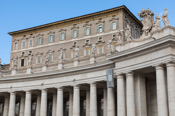 Pope`s window on Saint Peter`s Square in Vatican, Rome, Italy