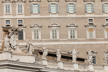 Pope`s window on Saint Peter`s Square in Vatican, Rome, Italy