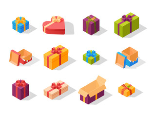 Gift boxes pack composition event greeting isometric birthday isolated vector illustration.