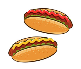 Hot dogs. American food, sandwich concept. Cartoon vector illustration