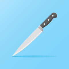 Kitchen knife isolated on blue background. Flat style icon. Vector illustration.