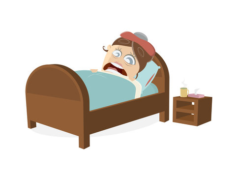 clipart of a sick woman in bed