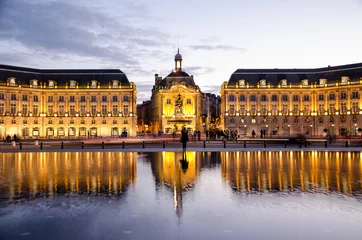 Fotobehang Place de la Bourse of Bordeaux city at nightfall © mickael
