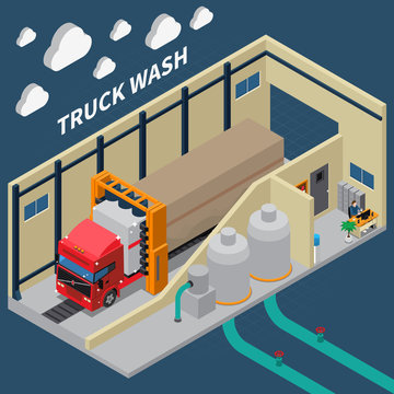 Truck Wash Isometric Composition