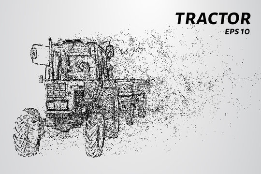 Tractor of the particles. Tractor with trailer consists of dots and circles. Vector illustration