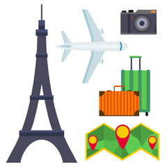 Travel vector icons flat tourism vacation place tourist attractions travelers illustration.