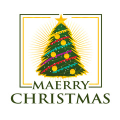 colorful merry christmas illustration with gold circles, illustration design, isolated on white background. 