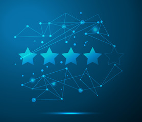 Vector Four stars blue background with lines, dots, technology concept