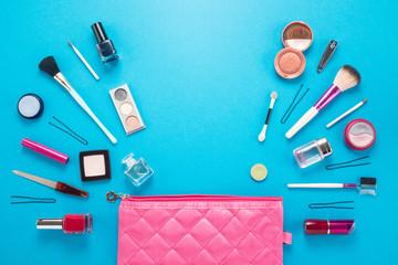 Beautiful make up bag with cosmetics 