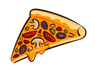 Pizza. Element of restaurant menu or diner. Fast food, meal, eating icon. Vector illustration
