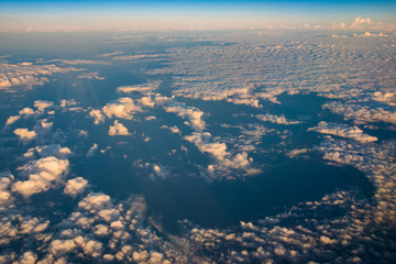 Fototapeta na wymiar beautiful cloud formations after sunrise over the ocean, panorama