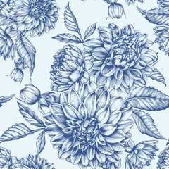 Vector floral seamless pattern with hand drawn dahlias - 183217197