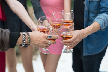  Happy time. Group of friends having fun. young people laugh. celebrating New Year together. Group of beautiful young people of friends toasting with champagne
