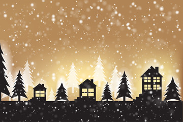 Silhouettes of houses against the sky. Christmas vector illustration.
