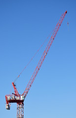 Construction cranes against a blue sky background
