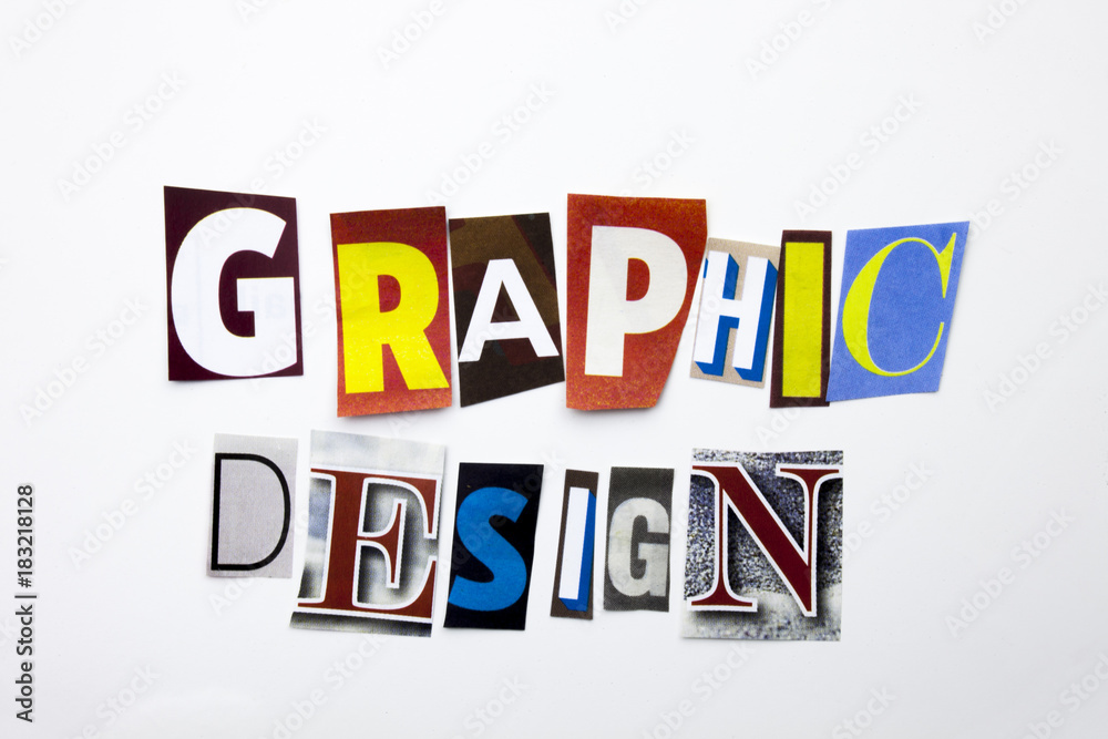 Fototapete a word writing text showing concept of graphic design made of different magazine newspaper letter fo