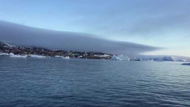 Arctic Ocean with huge icebergs