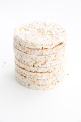 Round rice cakes/ crackers, on white background.