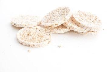 Round rice cakes/ crackers, on white background.