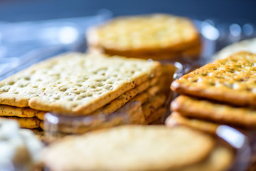 Closeup View Pack Of Crackers in Plastic Tray