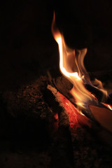 Burning fireplace. Fireplace close up