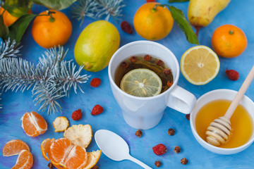 Winter tea with honey and lemon.