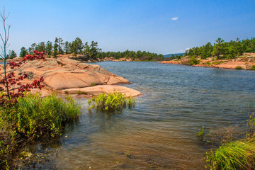 Red rock granite formation at Georgian Bay Killarney Provincial Park Ontario  Canada