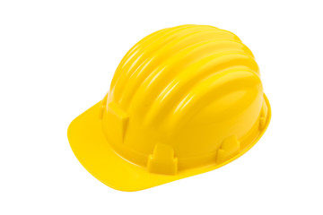 Yellow safety helmet or hard hat isolated on white background